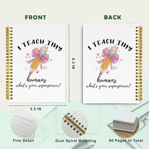 Teacher Gifts It's A Good Day To Tiny Humans Journaling Notebooks, Trendy Coquette Pencil Bows Spiral Notebook, Best Teacher Gifts for Women, Hardcover Spiral Notebooks College Ruled 5.5 x 8.3 in Saudi Arabia