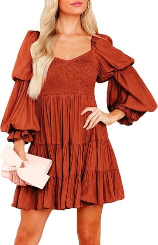 Dokotoo Womens 2025 Spring Summer Dresses Elegant Off The Shoulder V Neck Long Sleeve Ruffle Flowy Mini Short Skater Dresses in Kuwait