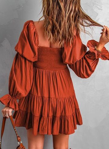 Dokotoo Womens 2025 Spring Summer Dresses Elegant Off The Shoulder V Neck Long Sleeve Ruffle Flowy Mini Short Skater Dresses in Kuwait