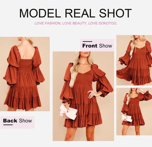 Dokotoo Womens 2025 Spring Summer Dresses Elegant Off The Shoulder V Neck Long Sleeve Ruffle Flowy Mini Short Skater Dresses in Kuwait