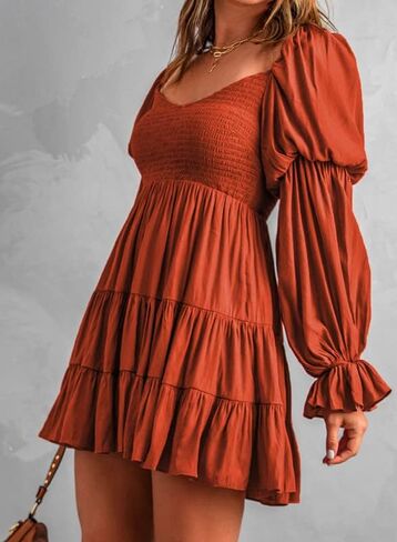 Dokotoo Womens 2025 Spring Summer Dresses Elegant Off The Shoulder V Neck Long Sleeve Ruffle Flowy Mini Short Skater Dresses in Kuwait