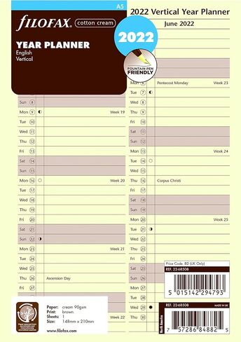 Filofax Calendar Diary Refill, A5 Size, Vertical Year Planner, Cotton Cream Paper, English, 2025 (C68508-25) in Saudi Arabia