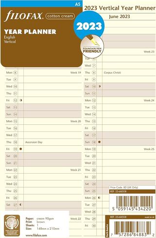 Filofax Calendar Diary Refill, A5 Size, Vertical Year Planner, Cotton Cream Paper, English, 2025 (C68508-25) in Saudi Arabia
