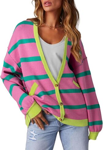 سترة Sidefeel النسائية لخريف 2024، معطف مفتوح من الأمام، مقاس كبير، مخطط، ملابس خارجية مكتنزة مع جيوب in Kuwait