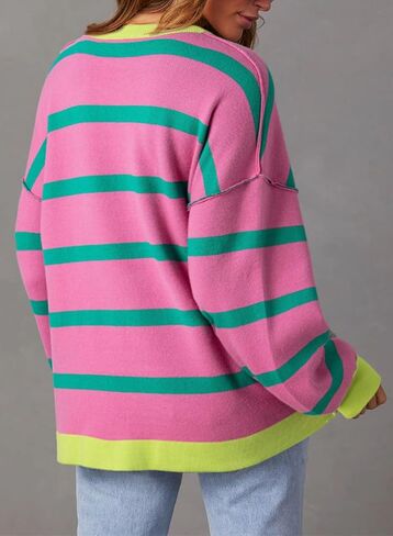 سترة Sidefeel النسائية لخريف 2024، معطف مفتوح من الأمام، مقاس كبير، مخطط، ملابس خارجية مكتنزة مع جيوب in Kuwait