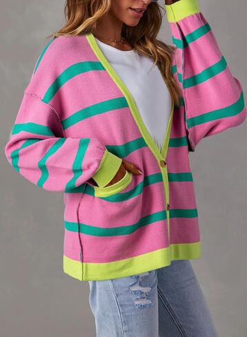 سترة Sidefeel النسائية لخريف 2024، معطف مفتوح من الأمام، مقاس كبير، مخطط، ملابس خارجية مكتنزة مع جيوب in Kuwait