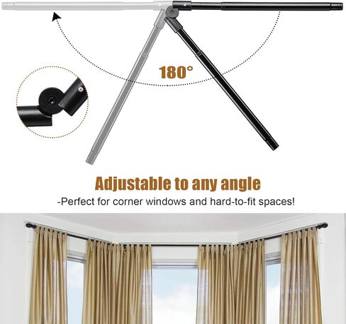 Bay Window Curtain Rods, 36-160" Heavy Duty Corner Curtain Rod, Adjustable DIY Design for Center and Side Rods,U-Shape 1 inch Drapery Rod Set with Brackets for Windows - White in Saudi Arabia