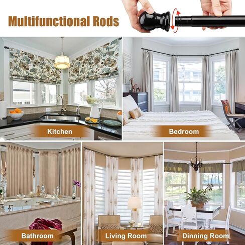 Bay Window Curtain Rods, 36-160" Heavy Duty Corner Curtain Rod, Adjustable DIY Design for Center and Side Rods,U-Shape 1 inch Drapery Rod Set with Brackets for Windows - White in Saudi Arabia