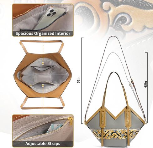 Shoulder Bags for Women, Genuine Leather Shoulder Bag for Women Hand Carved Painted Leather Clutch Saddle Bag with 2 Removable Strap Cute Hobo Tote Underarm Purse（White） in Saudi Arabia