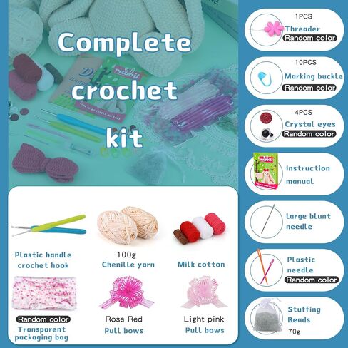ZMAAGG Crochet Kit for Beginners, Animal Crochet Starter Kit Crochet Rabbit Kits with Storage Bag Velvet Yarn Crochet Accessories and Step-by-Step Video Tutorials in Saudi Arabia