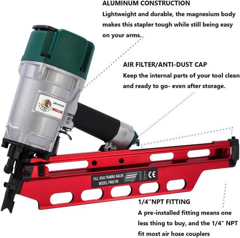 Mexican Style 9021NS Framing Nailer 21 Degree 3-1/2" with Depth Adjustment Professional Air Nail Gun in Saudi Arabia