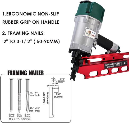 Mexican Style 9021NS Framing Nailer 21 Degree 3-1/2" with Depth Adjustment Professional Air Nail Gun in Saudi Arabia