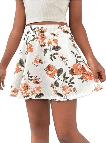 Girl's Ditsy Floral Graphic Skirts Flowy Boho Elastic Waist Skirts with Built in Shorts in Saudi Arabia