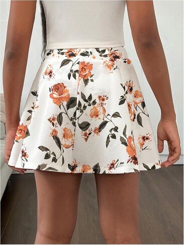 Girl's Ditsy Floral Graphic Skirts Flowy Boho Elastic Waist Skirts with Built in Shorts in Saudi Arabia