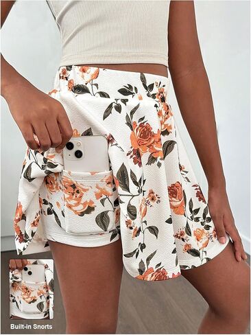 Girl's Ditsy Floral Graphic Skirts Flowy Boho Elastic Waist Skirts with Built in Shorts in Saudi Arabia
