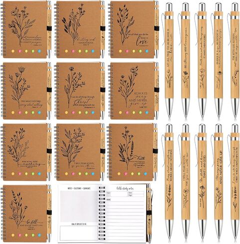 20 Pcs Christian Gifts Bulk Bible Verse Notebooks with Sticky Notes Christian Bamboo Ballpoint Pens Religious Notepad Prayer Journal Church Gifts for Women Men Sunday School (Line Page Style) in Saudi Arabia