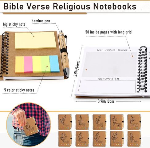 20 Pcs Christian Gifts Bulk Bible Verse Notebooks with Sticky Notes Christian Bamboo Ballpoint Pens Religious Notepad Prayer Journal Church Gifts for Women Men Sunday School (Line Page Style) in Saudi Arabia
