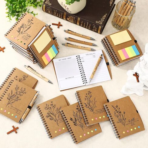 20 Pcs Christian Gifts Bulk Bible Verse Notebooks with Sticky Notes Christian Bamboo Ballpoint Pens Religious Notepad Prayer Journal Church Gifts for Women Men Sunday School (Line Page Style) in Saudi Arabia