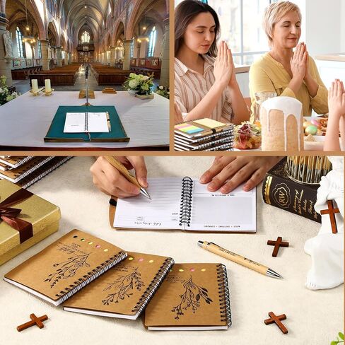 20 Pcs Christian Gifts Bulk Bible Verse Notebooks with Sticky Notes Christian Bamboo Ballpoint Pens Religious Notepad Prayer Journal Church Gifts for Women Men Sunday School (Line Page Style) in Saudi Arabia