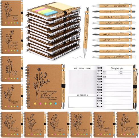 20 Pcs Christian Gifts Bulk Bible Verse Notebooks with Sticky Notes Christian Bamboo Ballpoint Pens Religious Notepad Prayer Journal Church Gifts for Women Men Sunday School (Line Page Style) in Saudi Arabia