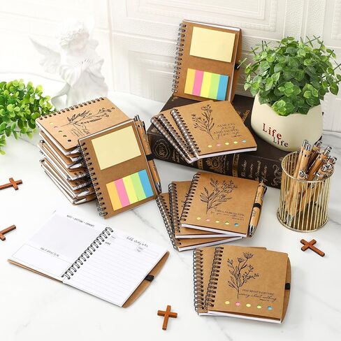 20 Pcs Christian Gifts Bulk Bible Verse Notebooks with Sticky Notes Christian Bamboo Ballpoint Pens Religious Notepad Prayer Journal Church Gifts for Women Men Sunday School (Line Page Style) in Saudi Arabia