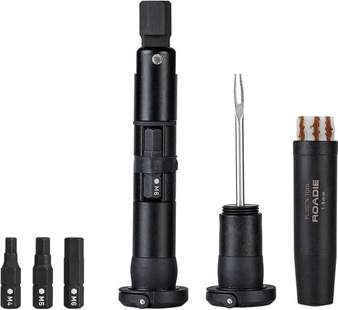 Topeak Plug'n Tool Mountain، مجموعتان من الأدوات، تناسب مقود MTB، مع أداة إصلاح الإطارات بدون أنابيب مقاس 3.5 مم، و7 قطع أدوات in Saudi Arabia