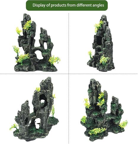 ديكورات حوض السمك SiissaPeksid - زينة حوض السمك المطلة على الجبل مع جسر كهف بيت الشجرة والنباتات الاصطناعية، Shuangwu in Kuwait