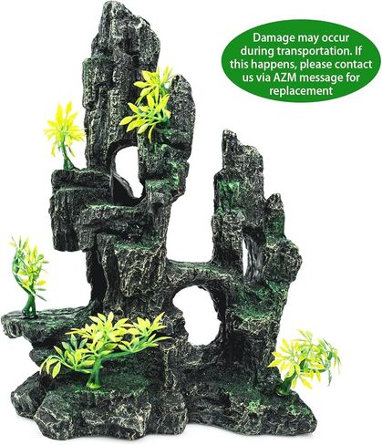 ديكورات حوض السمك SiissaPeksid - زينة حوض السمك المطلة على الجبل مع جسر كهف بيت الشجرة والنباتات الاصطناعية، Shuangwu in Kuwait