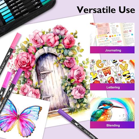 iBayam Coloring Markers for Adult Coloring Books, Stocking Stuffers for Kids Teens Boys Girls Gifts, Dual Brush Tip Markers & Fine Point Pens for Journaling Calligraphy Drawing Art Supplies Set Kits in Saudi Arabia