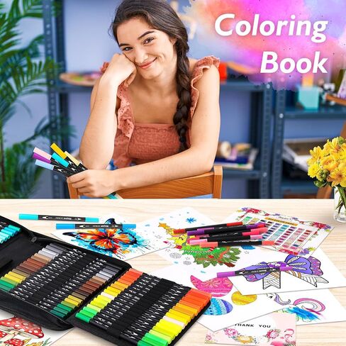 iBayam Coloring Markers for Adult Coloring Books, Stocking Stuffers for Kids Teens Boys Girls Gifts, Dual Brush Tip Markers & Fine Point Pens for Journaling Calligraphy Drawing Art Supplies Set Kits in Saudi Arabia