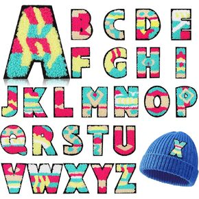 104 Pcs Chenille Letter Patches Iron on Letters Self Adhesive Chenille Patches Embroidered Patches Stickers for Backpack Clothing Hats Iron on Chenille, Glitter, Stick on Letter Patches