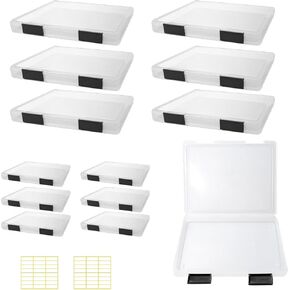 12 Pcs Clear A4 A5 File Box Document Plastic Storage Box with 48 Labels File Holder Organizer Box Paper Plastic Case Magazine Protector with Buckle Office School Supplies