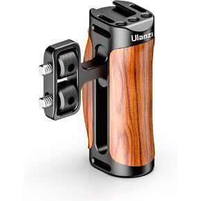 R075 Wooden Handle Grip Left Right Compatible for Sony A6400 A6600 A7III A7IV Nikon Canon Panasonic Camera Cage, for iPhone/Smartphone Video Rig Video-graphy Accessories Mobile Filming 1/4" Bracket