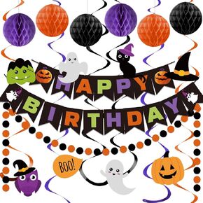 meowtastic Pastel Birthday Decorations - Macaron Happy Birthday Banner with Honeycomb, Smiley Face Hanging Swirl Streamer, Circle Dot Garland Decorations - Birthday Party Decorations for Boys Girls