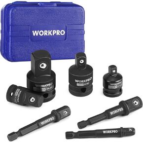 WORKPRO 10 Pieces Impact Socket Adapter Set with Case, Includes 4pc Adapter and Reducer Set, 3pc Universal Joint Socket Set and 3pc Drill Adapter, 1/4" 3/8" 1/2"