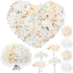 Zeyune 200 Pieces Hydrangea Artificial Flowers, Silk Flower Heads with Stems, Fake Hydrangea Bouquet for Wedding Arch Centerpiece DIY Floral Home Decoration (White)