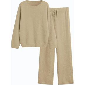 Women's 2 Piece Fuzzy Fleece Pajama Set Long Sleeve Top Fluffy Pajama Pants Matching Lounge Sets 2024 Fall Trendy
