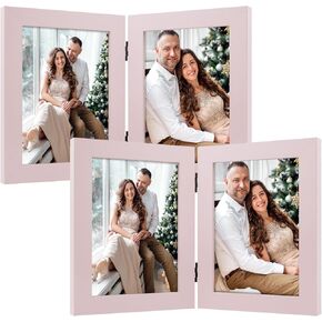 Frametory, 5x7 Double Picture Frame Hinged 2 Photos Frame Collage, Desk Picture Frame with Glass, Side by Side Frame Vertical (Black, 1 Pack)