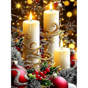 Bowetile Diamond Art Painting Kits for Adults Christmas, 5D Diamond Art Painting Kit Winter Candles, DIY Full Round Drill Diamond Dots Paintings Picture Gem Art Craft for Home Wall Decor 12 x 16 Inch