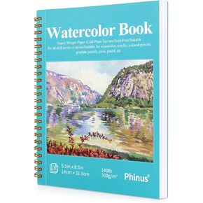 Phinus 18 Sheets Watercolor Paper 9x12 Inch, Cold Press Watercolor Sketchbook (140lb/300gsm), Tape Bound Watercolor Paper Pad for Adults Kids, Mixed Media, Markers and Art Journaling