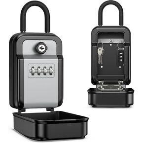 ORIA Key Lock Box, Key Safe Lock Box with Spare Key, Wall Mount Lock Box with Hook, 4 Digit Combination Code Key Storage Lockbox, Waterproof Cover, Large Capacity for Outdoor, House, Door, 1 Pack