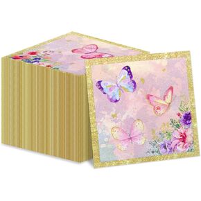 100Pcs Butterfly Napkins, 13 x 13 Inches Purple Napkins, Spring Flower Party Napkins, Butterfly Table Decorations Floral Napkins for Wedding Floral Spring Butterfly Birthday Decorations