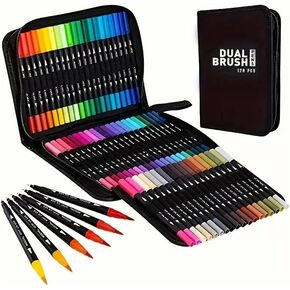 Dual Brush Markers Pens, 168 Colors Dual Tip(Fineliner & Brush) Art Markers for Kids, Brush Tip Markers for Adult Coloring Books No Bleeding