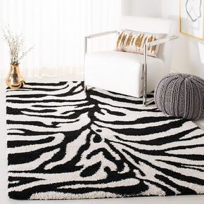 SAFAVIEH Florida Shag Collection Accent Rug - 4' x 6', Ivory & Black, Zebra Design, Non-Shedding & Easy Care, 1.2-inch Thick Ideal for High Traffic Areas in Foyer, Living Room, Bedroom (SG452-1290)