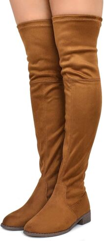 Premier Standard - Women's Fashion Comfy Vegan Suede Block Heel Side Zipper Back Lace Thigh High Over The Knee Boots in Kuwait
