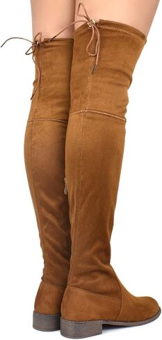 Premier Standard - Women's Fashion Comfy Vegan Suede Block Heel Side Zipper Back Lace Thigh High Over The Knee Boots in Kuwait