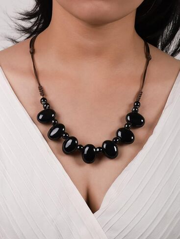MINACHI Hippie Boho White Blue Ceramic Bead Strand Necklace, Bohemian Beach Summer Ocean Jewelry Gift for Women in Saudi Arabia