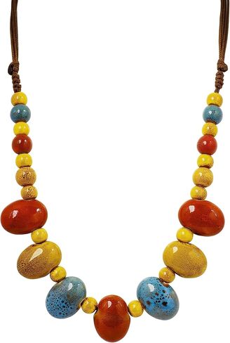 MINACHI Hippie Boho White Blue Ceramic Bead Strand Necklace, Bohemian Beach Summer Ocean Jewelry Gift for Women in Saudi Arabia