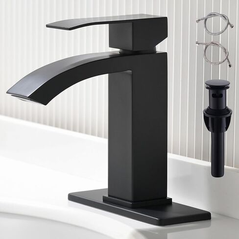 FROPO Gold Bathroom Faucets | Waterfall Single Hole Bathroom Sink Faucet with Deck Plate, 1 Hole Or 3 Hole for 4 Inch Brushed Gold Vanity Faucet with Pop-Up Drain Single Handle Lavatory Faucet in Saudi Arabia