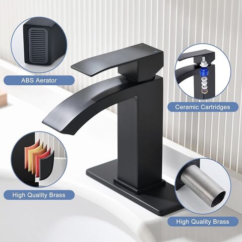 FROPO Gold Bathroom Faucets | Waterfall Single Hole Bathroom Sink Faucet with Deck Plate, 1 Hole Or 3 Hole for 4 Inch Brushed Gold Vanity Faucet with Pop-Up Drain Single Handle Lavatory Faucet in Saudi Arabia